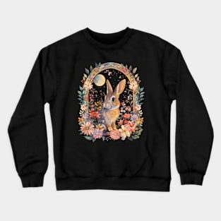 Bunny Lovers Botanical Spring Flowers Rabbit Woodland Forest Crewneck Sweatshirt